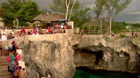 Cliff Divers, Rick's Cafe Negril Jamaica Stock Footage 22158786