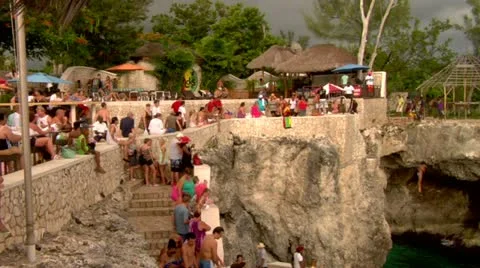 Cliff Divers, Rick's Cafe Negril Jamaica Stock Footage 22158791