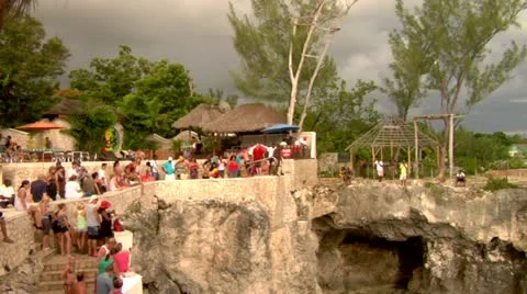 Cliff Divers, Rick's Cafe Negril Jamaica Stock Footage 22158798