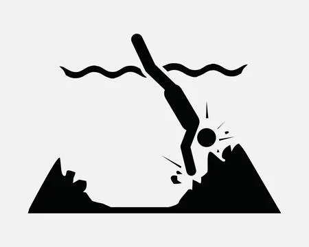 Cliff Diving Dangers Hit Head Shallow Water Dangerous Icon Sign Vector Illustrazione stock