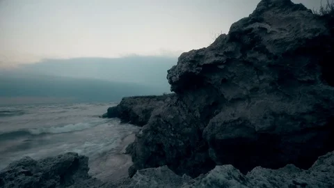 Cliff in dusk Stock Footage