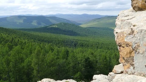 The cliff edge against the background of a  scenic  landscape. Stock Footage 82220176