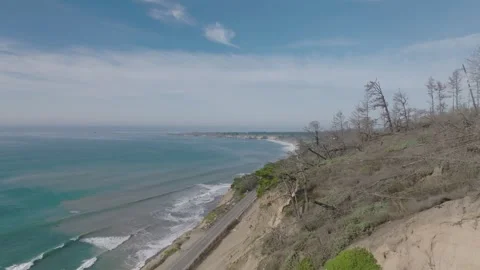 Cliff Edge Drone Pullback Over California Coast and Open Ocean Stock Footage 333225083
