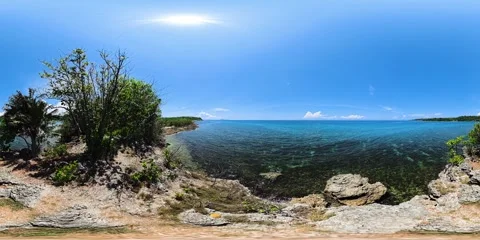 Cliff edge with trees overlooking blue ocean. Turtle Island. Negros, Philippines Stock Footage 326177460