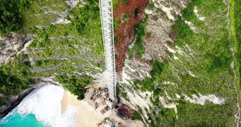 Cliff Elevator Construction at Kelingking Beach, Nusa Penida Bali Aerial Stock Footage 331213783