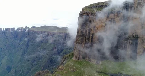 Cliff faces and peaks of the Drakensberg mountains at Tugela Falls Stock Footage 108463516