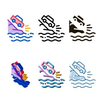 Cliff flying car types icon vector outline Stock Illustration