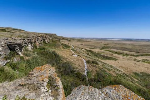 Cliff of the Head Smashed in Buffalo Jump, UNESCO World Heritage Site, Alb... Stock Photos