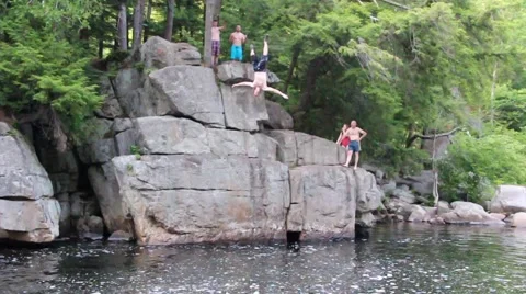 Cliff jump backflip slow motion Stock Footage 46090412