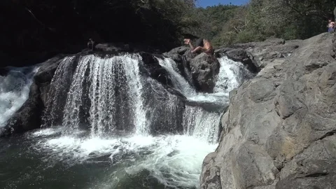 Cliff Jump Double Backflip Slow Motion Into Waterfall Stock Footage 87723599