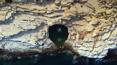 Cliff Jumper at Giola Natural Pool on Thasos Island Greece Video stock 337639161