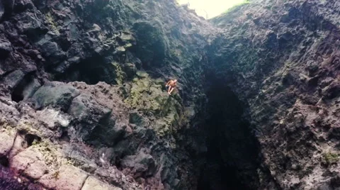 Cliff Jumping in Hawaii. Summer Fun Lifestyle. Stock Footage 54143143
