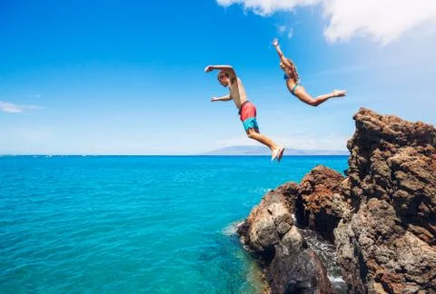 Cliff jumping Foto stock