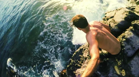 Cliff Jumping Sunset Stock Footage 52709971