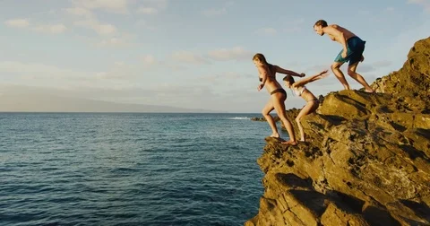 Cliff Jumping at Sunset Stock Footage 84917684