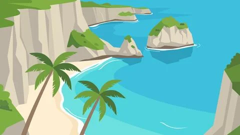 Cliff Lagoon Bali Beach Flat Design Illustration Illustration