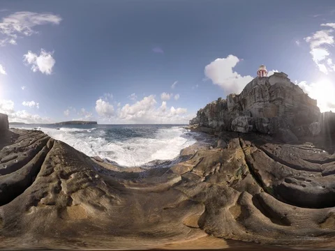 Cliff Lighthouse Sea Shelf 360 Standing Height Stock Footage 80361527