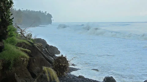 Cliff line with strong waves in Bali - East coast Stock Footage 23580128