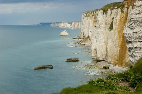 Cliff in normandy Stock Photos
