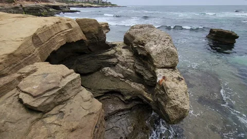 Cliff Rocks and small cave in La Jolla Beach Stock-Footage 202058851