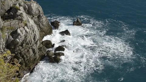 Cliff with rough sea breaking Video stock 161025691