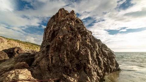 Cliff at sea. Dramatic sky Stock Footage 118908357