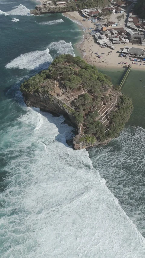 Cliff sea view from drone DJI MINI 4 PRO on yogyakarta beach Stock Footage 285439950