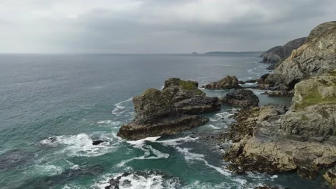 Cliff Shot With Waves Crashing - Shot around St Agnes Heritage Coast Stock Footage