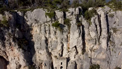 Cliff Side Medieval Hermitage with views of mountains and sea, 2.7k. 動画素材 143421446