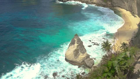 Cliff in Sumatra washed by azure wavy ocean water. Stock Footage 273144773