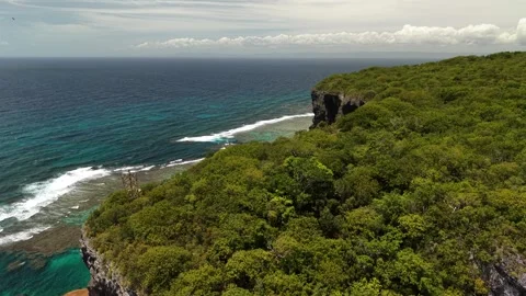 Cliff Top View Above Fronton Beach and Caribbean Sea-22 Stock Footage 337437836