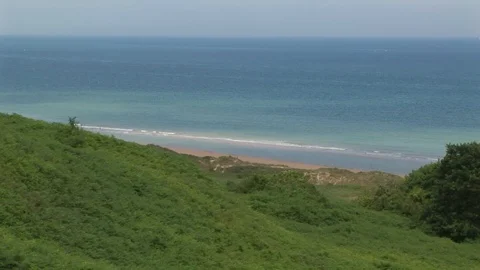 Cliff top view of Omaha Beach nd the English channel Normandy, France Stock Footage 103226553