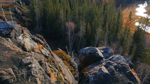 Cliff top view over land, pond, and forest by Ingraham Trail Video stock 164502847