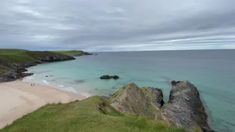 Cliff Top View Of Sango Sands Campsite, Durness Video stock 169080564