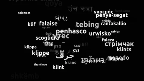 Cliff Translated in 67 Worldwide Languages Endless Looping 3d Zooming Wordclo Stockbeeldmateriaal 145223247