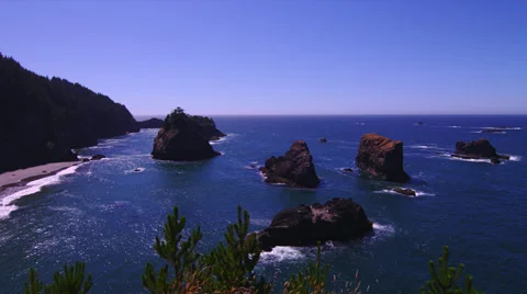 Cliff View of Blue Ocean and Rocks Stock Footage 35298304