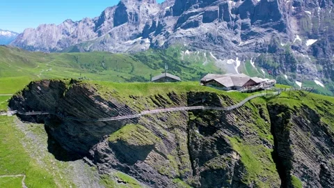 Cliff Walk full Drone view from one end to the other Grindelwald first Stock Footage 246983961
