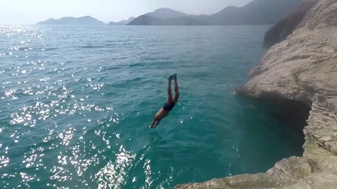 Cliffdiving in Oludeniz Stock Footage 132019749