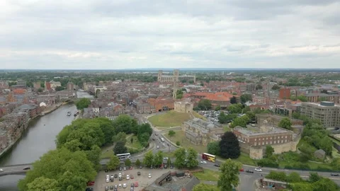 Clifford's Tower in York by drone Stock Footage 246380035
