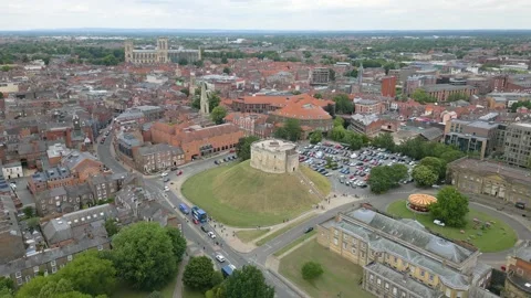 Clifford's Tower in York by drone Stock Footage 246380331