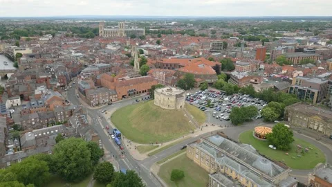 Clifford's Tower in York by drone Stock Footage 246380347