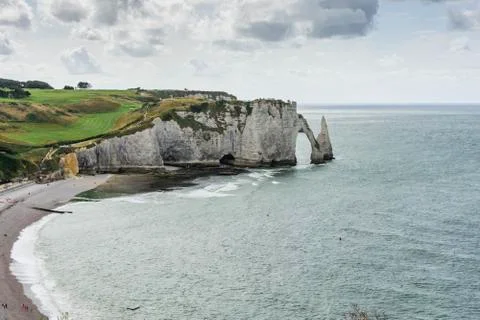 Cliffs and beach of etretat in france Stock Photos