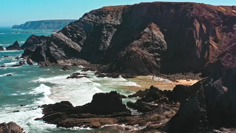 Cliffs and beach of Praia Do Telheiro, Algarve, Portugal. Drone view. Stock Footage 262100473