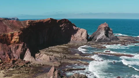 Cliffs and beach of Praia Do Telheiro, Algarve, Portugal. Drone view. Stock Footage 262100595