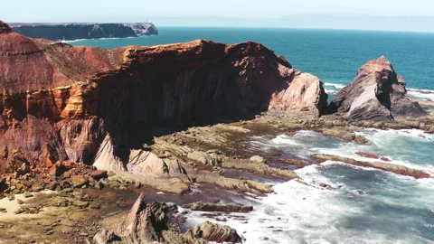 Cliffs and beach of Praia Do Telheiro, Algarve, Portugal. Drone view. Stock Footage 262100646