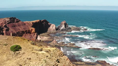 Cliffs and beach of Praia Do Telheiro, Algarve, Portugal. Drone view. Stock Footage 262100832