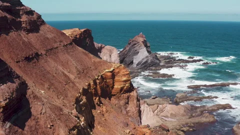 Cliffs and beach of Praia Do Telheiro, Algarve, Portugal. Drone view. Stock Footage 262351333
