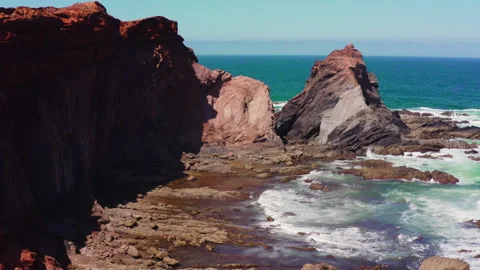 Cliffs and beach of Praia Do Telheiro, Algarve, Portugal. Drone view. Stock Footage 262351351