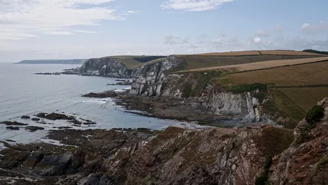 Cliffs and beach shore, pan shot Stock Footage 115374838