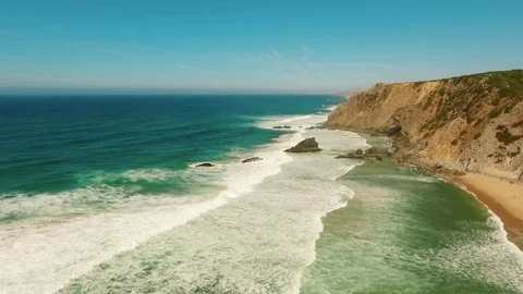 Cliffs and beaches of the western coast of Portugal aerial Stock Footage 72287964